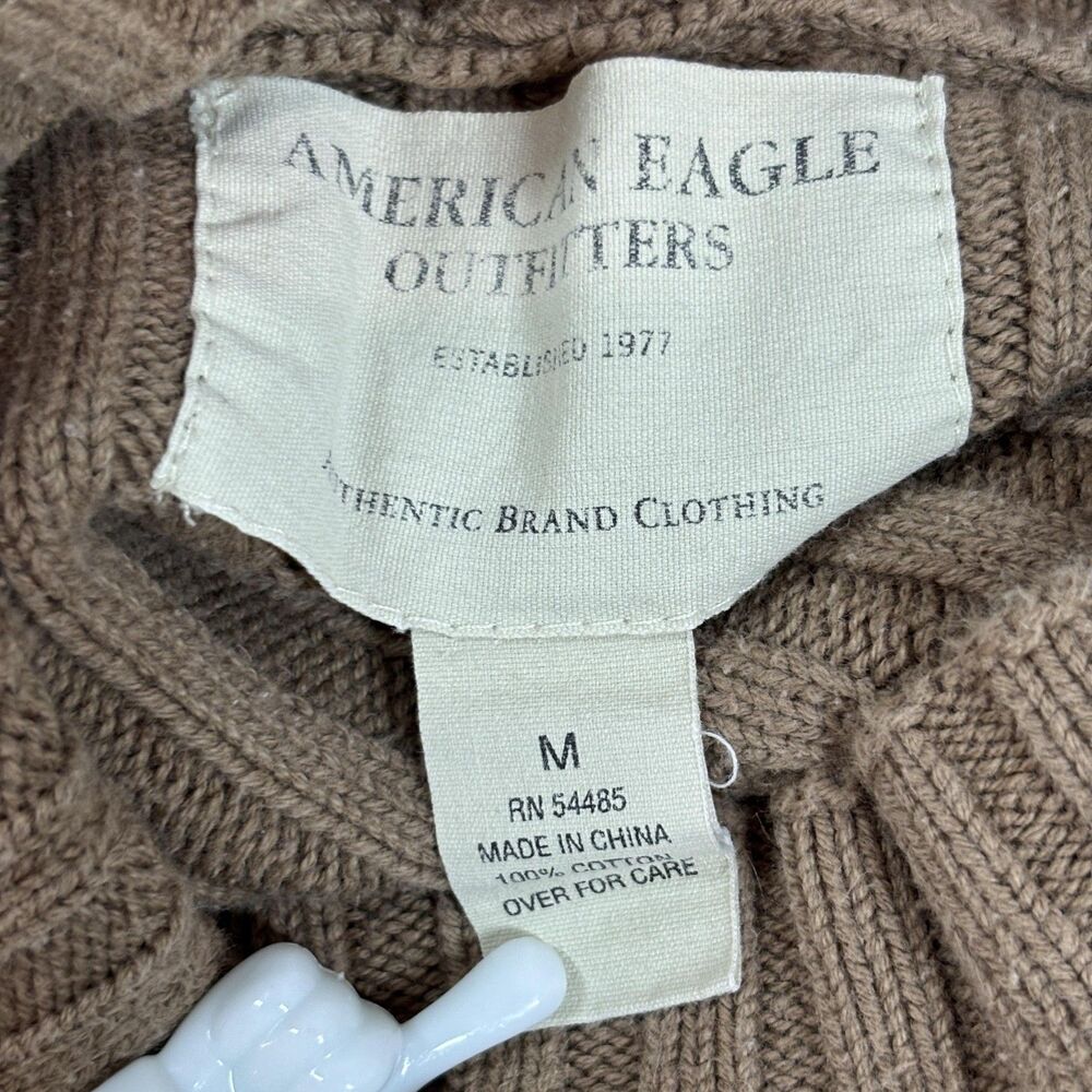 American Eagle Outfitters Sweater Men's Medium Ribbed Mock Neck Elbow Patches - Picture 6 of 7